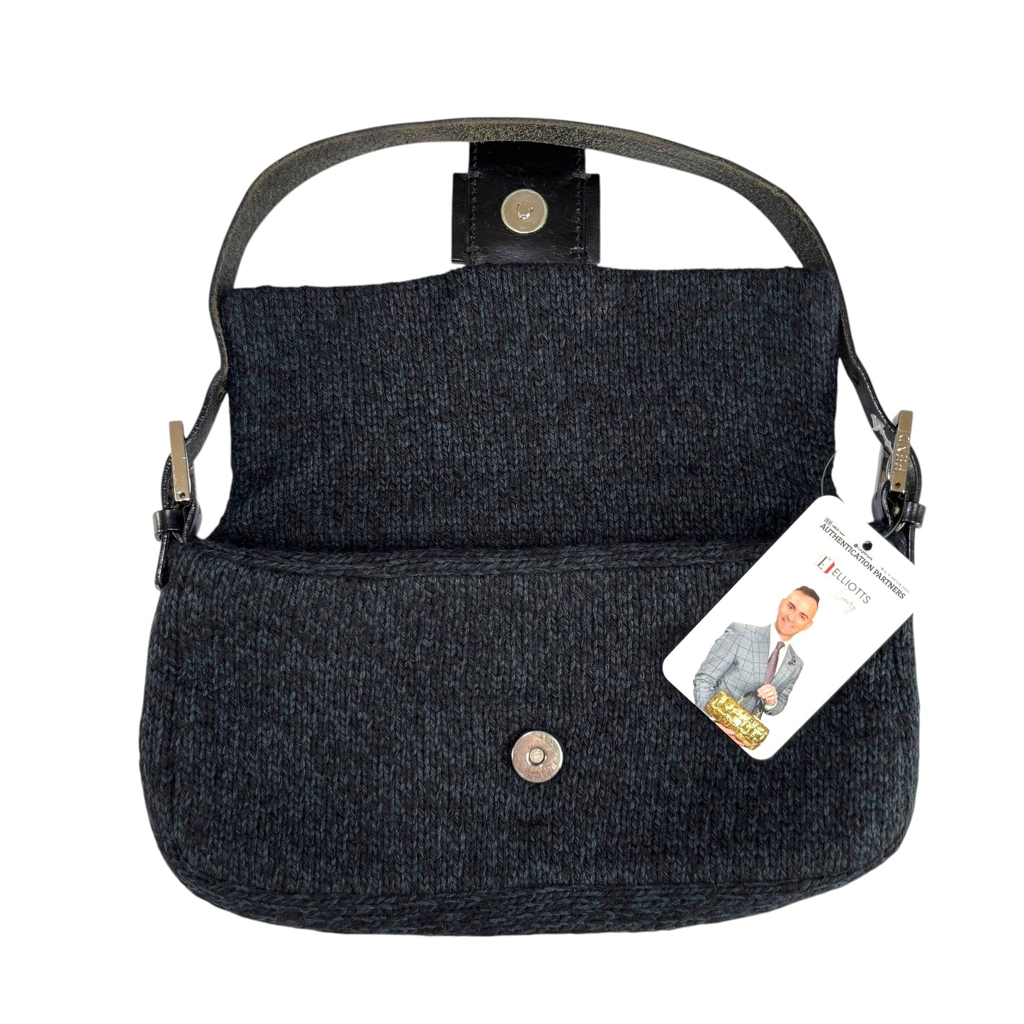 Fendi Baguette Classic Y2K Wool Cashmere Blue / Black SHW Knit Shoulder Purse