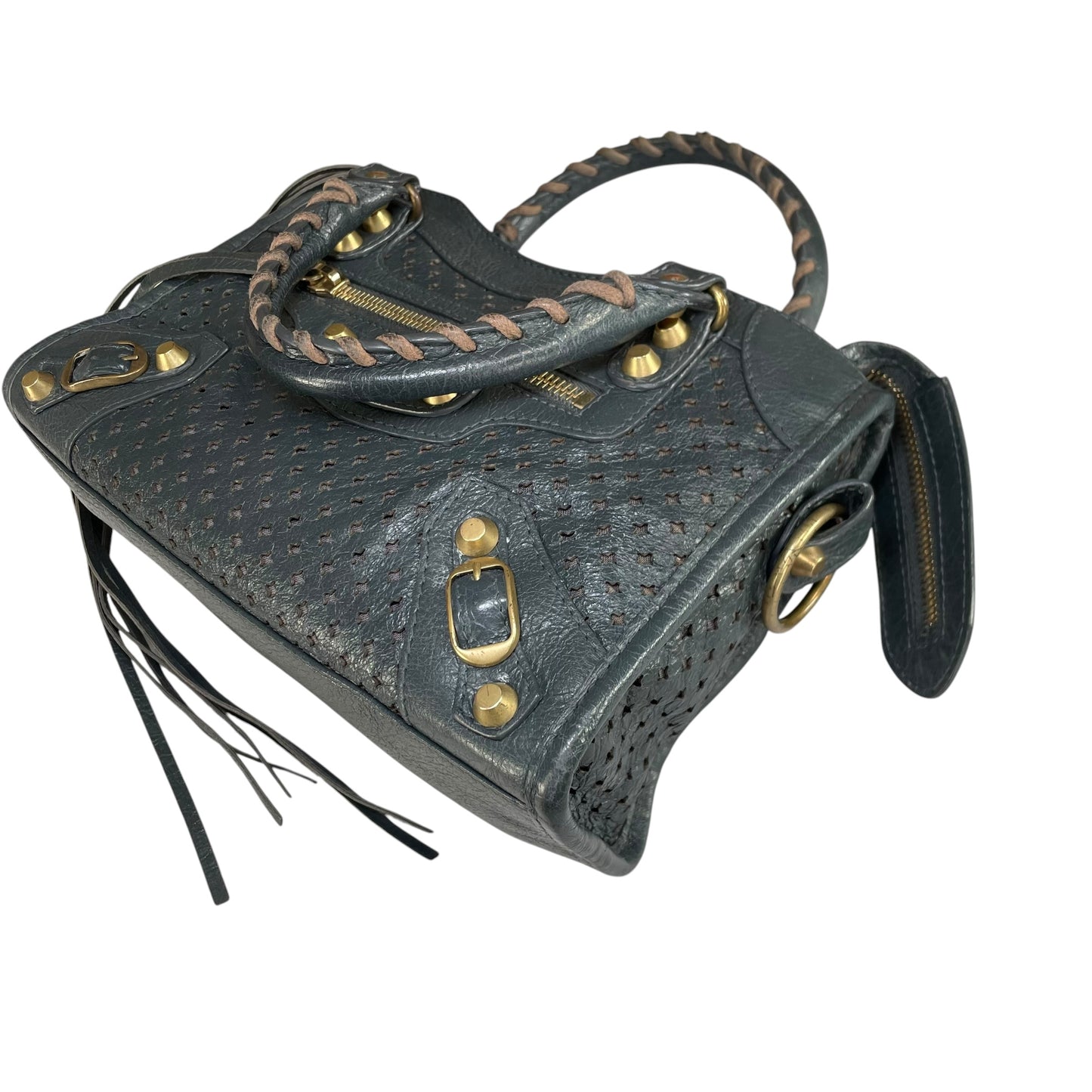 Balenciaga Motorcross Mini City Leather Perforated Anthracite Grey Bag