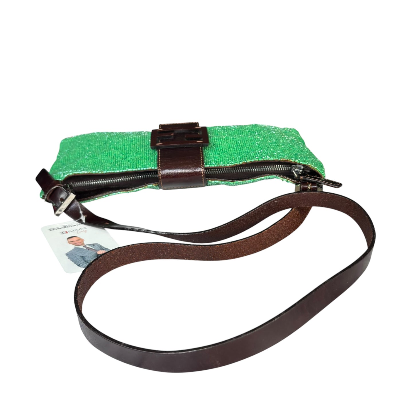 Fendi Y2K Slim Baguette Green Beaded Shoulder Purse