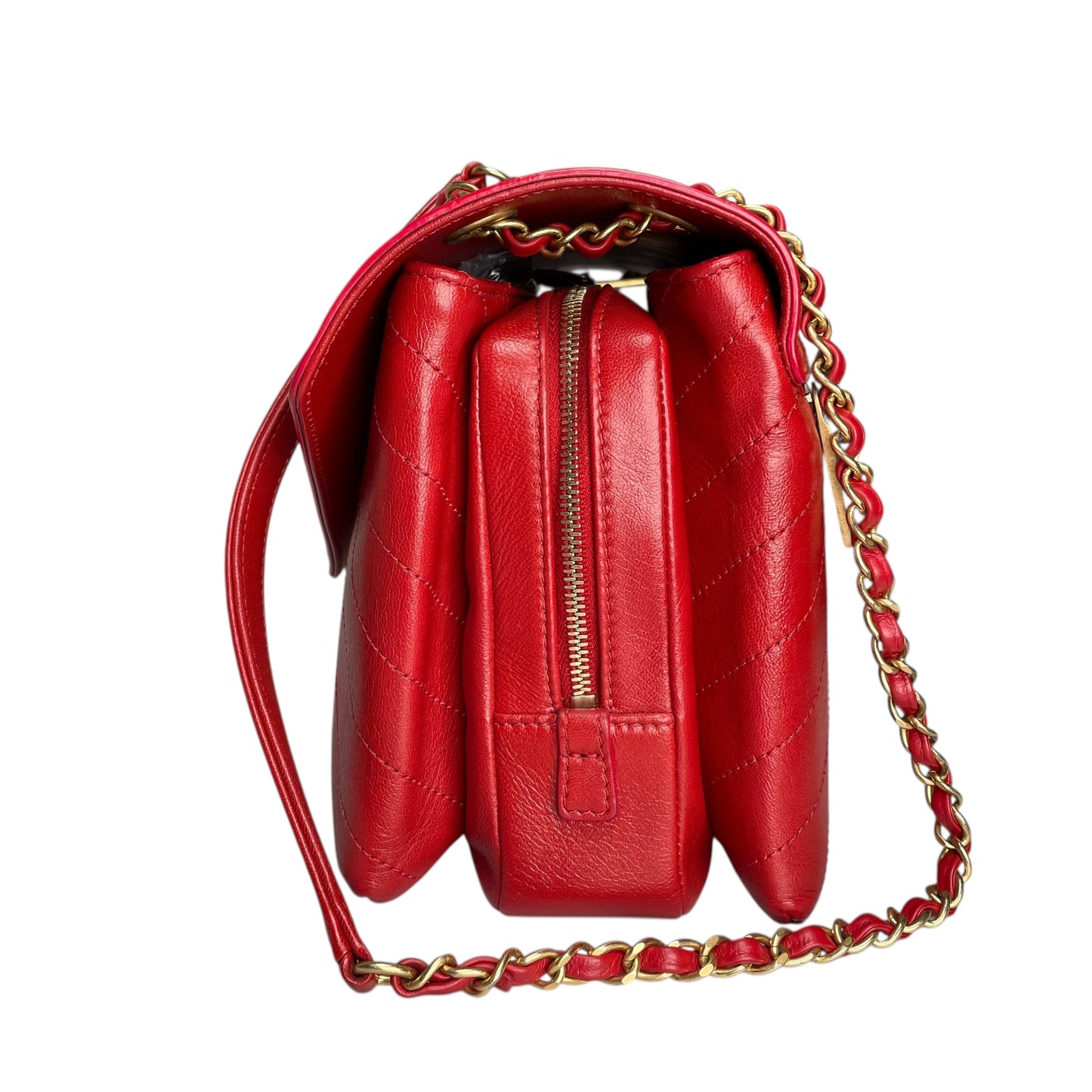 Chanel Paris–Seoul Chevron Envelope Leather Flap Bag – Red – Medium