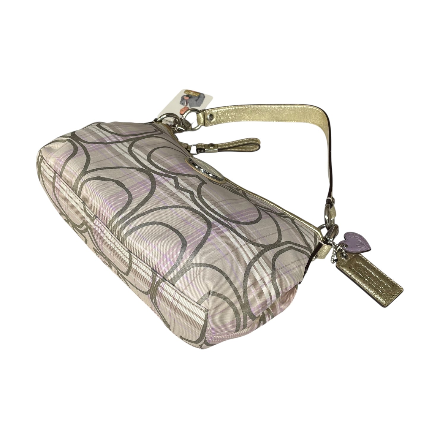 Coach Demi Tartan Plaid Nylon Bag Metallic Gray Gold Leather Shoulder Crossbody Y2K
