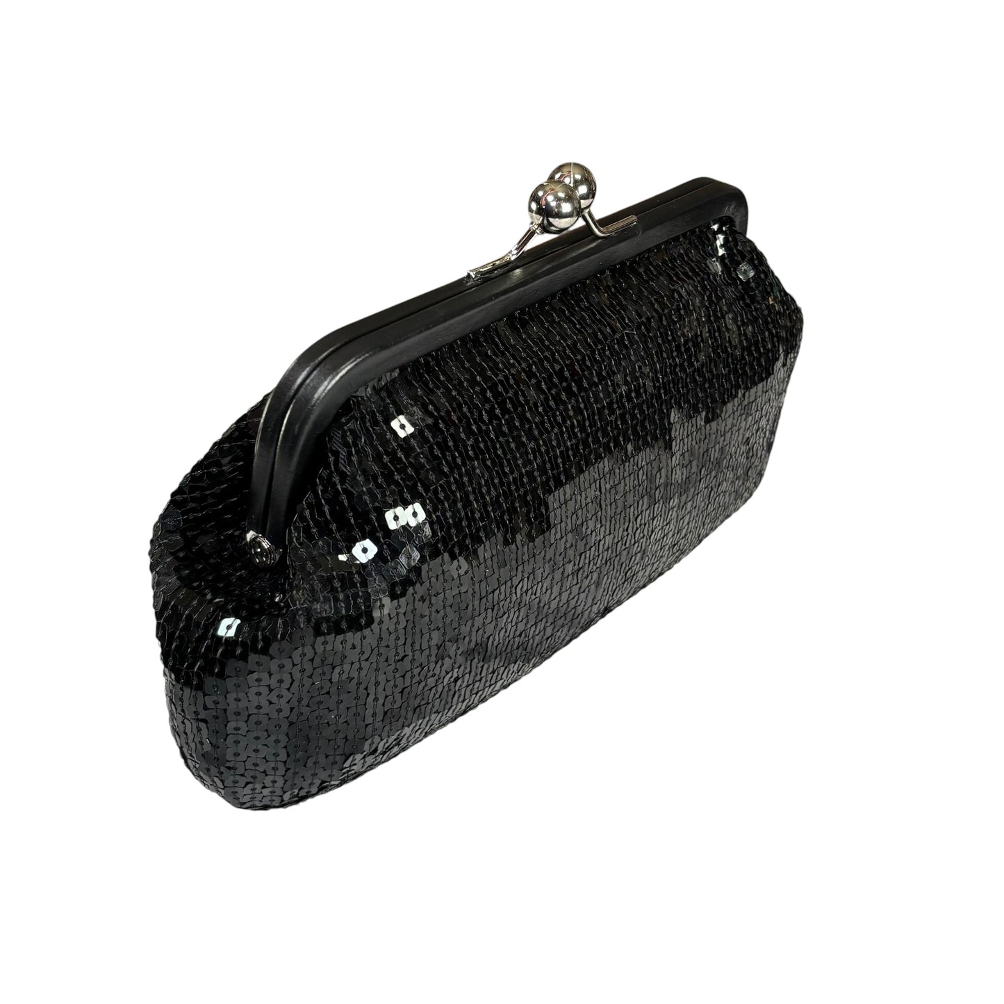 Coach Opti C Aubrey Sequin Black Leather  Kiss-Lock Closure Clutch