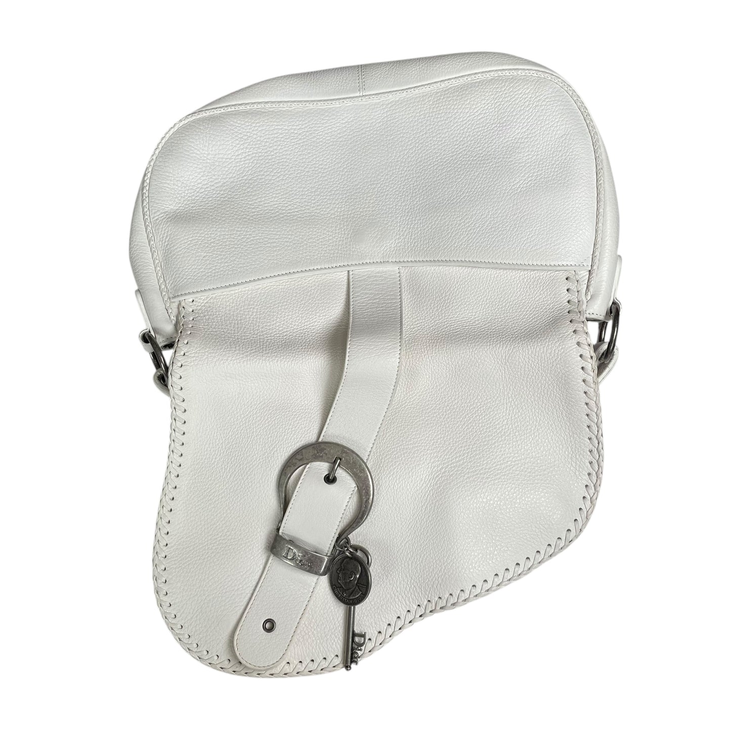 Christian Dior White Gaucho Large Y2K Top Handle Single Flap Shoulder Purse