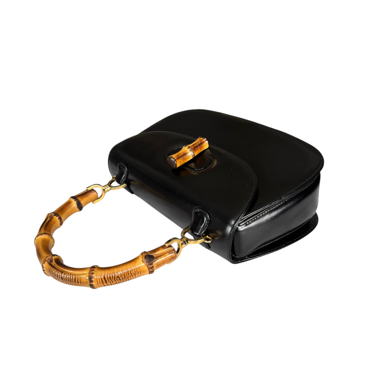 Gucci 1947 Bamboo Black Box Leather Turn-Lock Purse