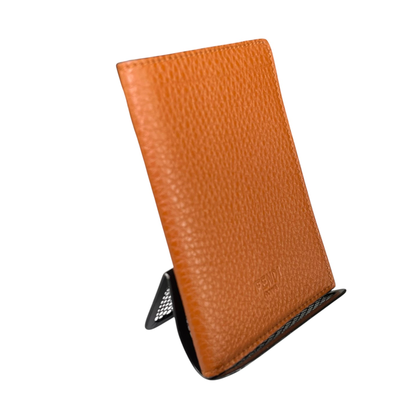 Fendi Roma Passport Cover Pebbled Leather Tan Brown Bifold Made In Italy Travel Case