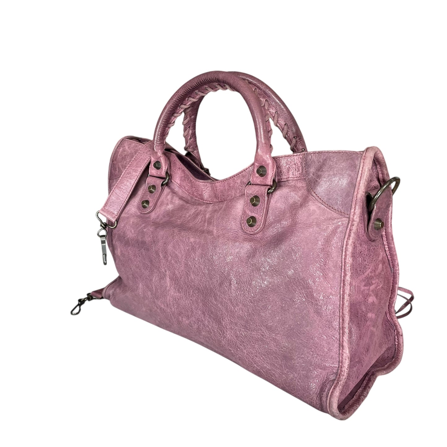 Balenciaga Motorcycle City Bag Glycine Purple Studded Brushed Bronze 2 Way Tote