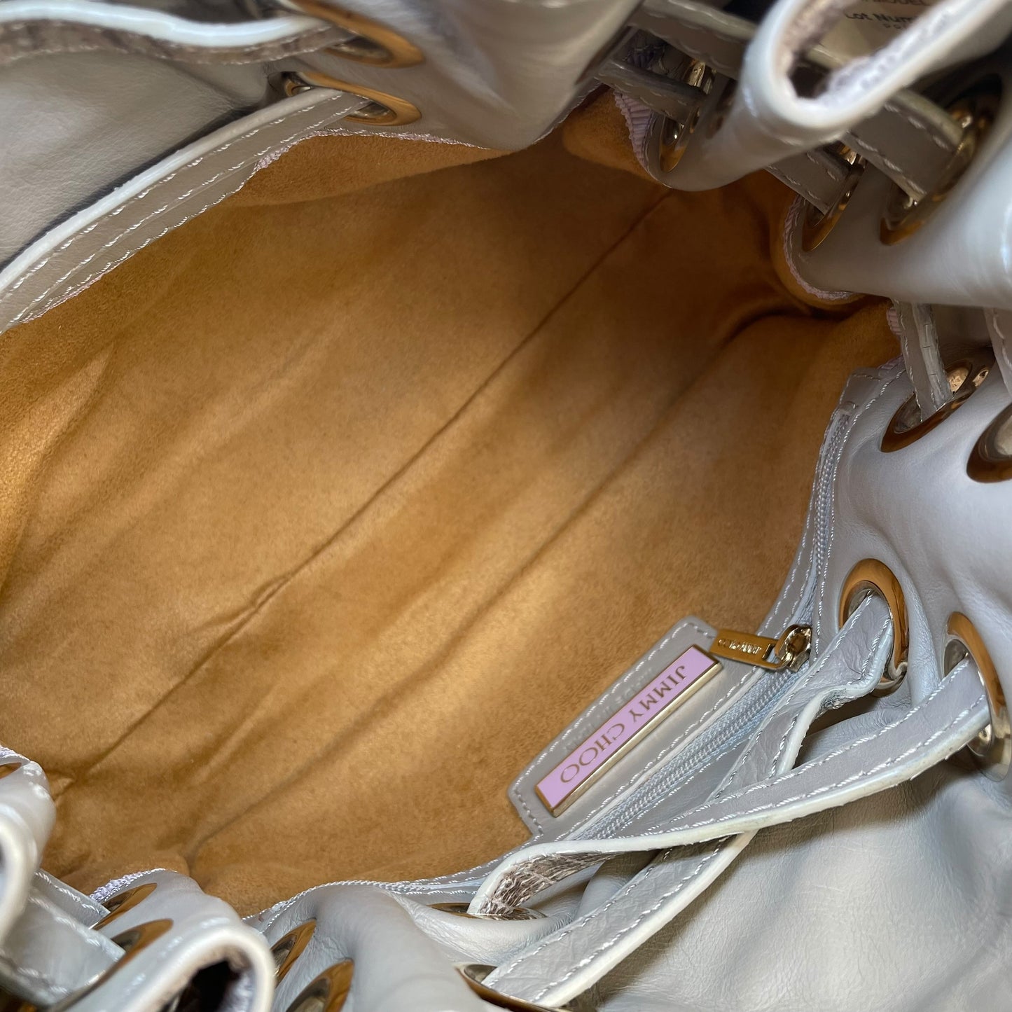 Jimmy Choo Ramona Lizard Embossed Leather Bag Creme / Gold HW Shoulder Purse