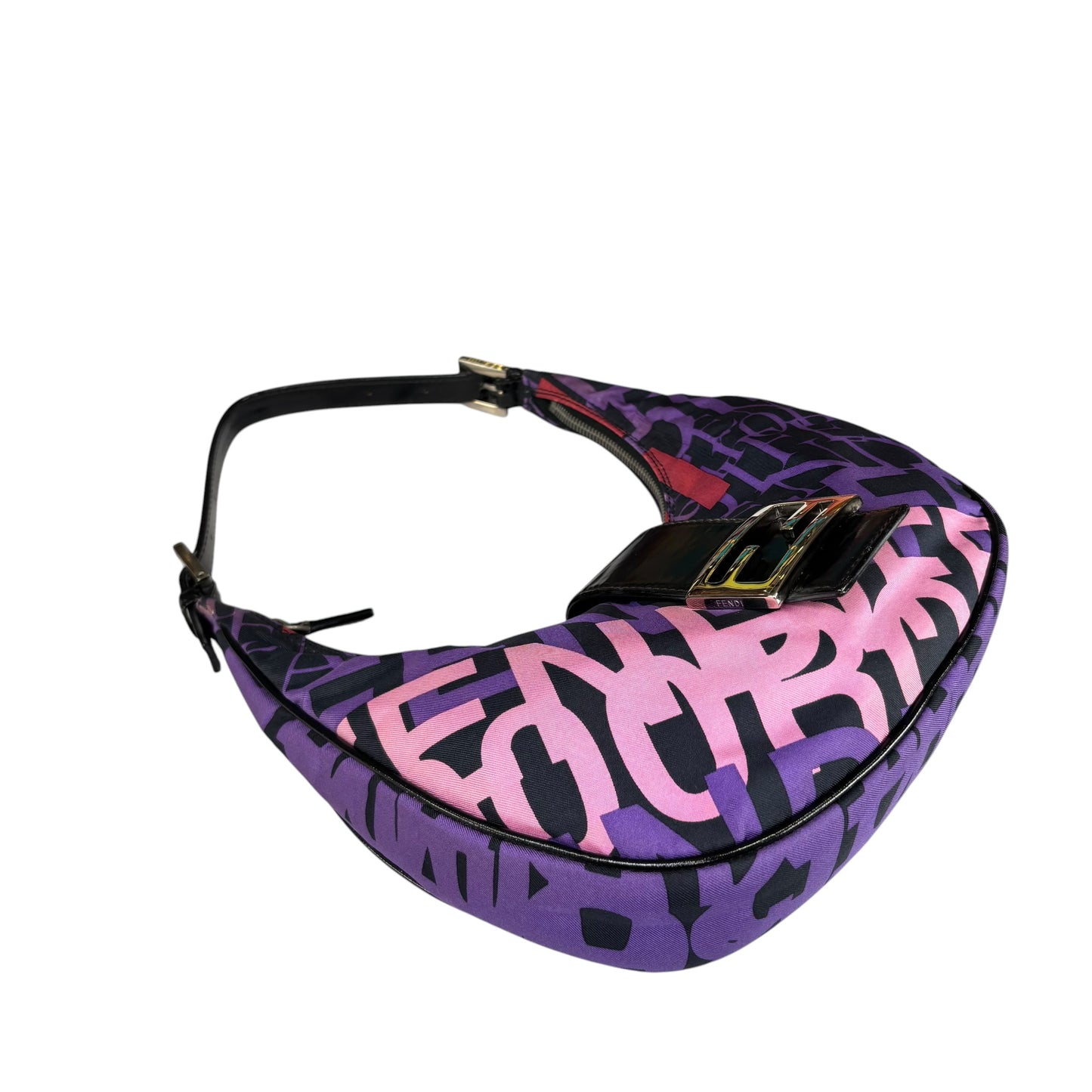 Fendi Y2K Baguette Crescent Graffiti Purple Pink Canvas Patent Leather Purse