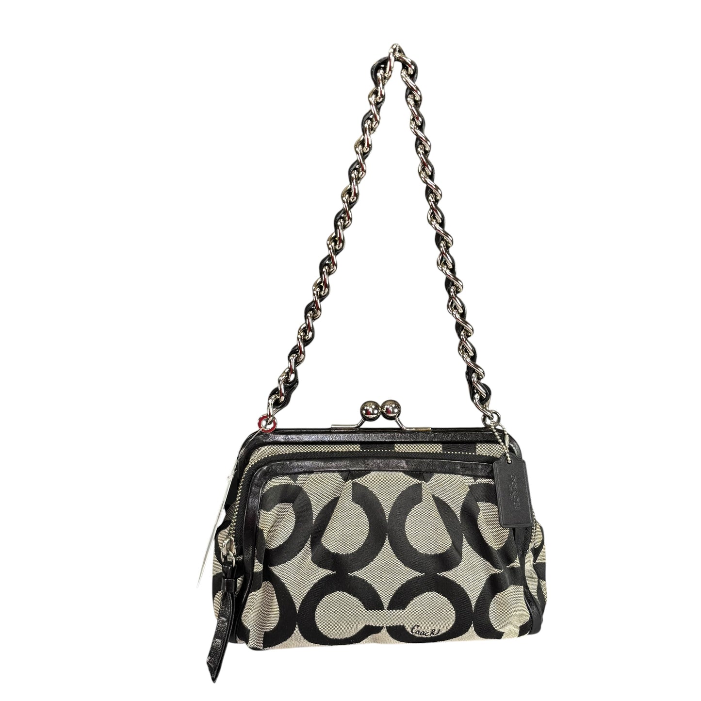 Coach Y2K Opti C Canvas Leather Kiss-Lock Black SHW Chain Shoulder Purse
