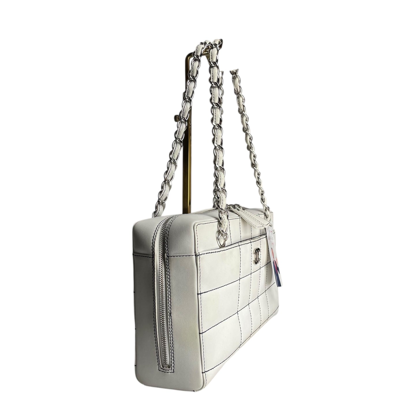 Chanel CC Timeless White Chocolate Bar Wildstitch Navy Blue SHW Shoulder Purse