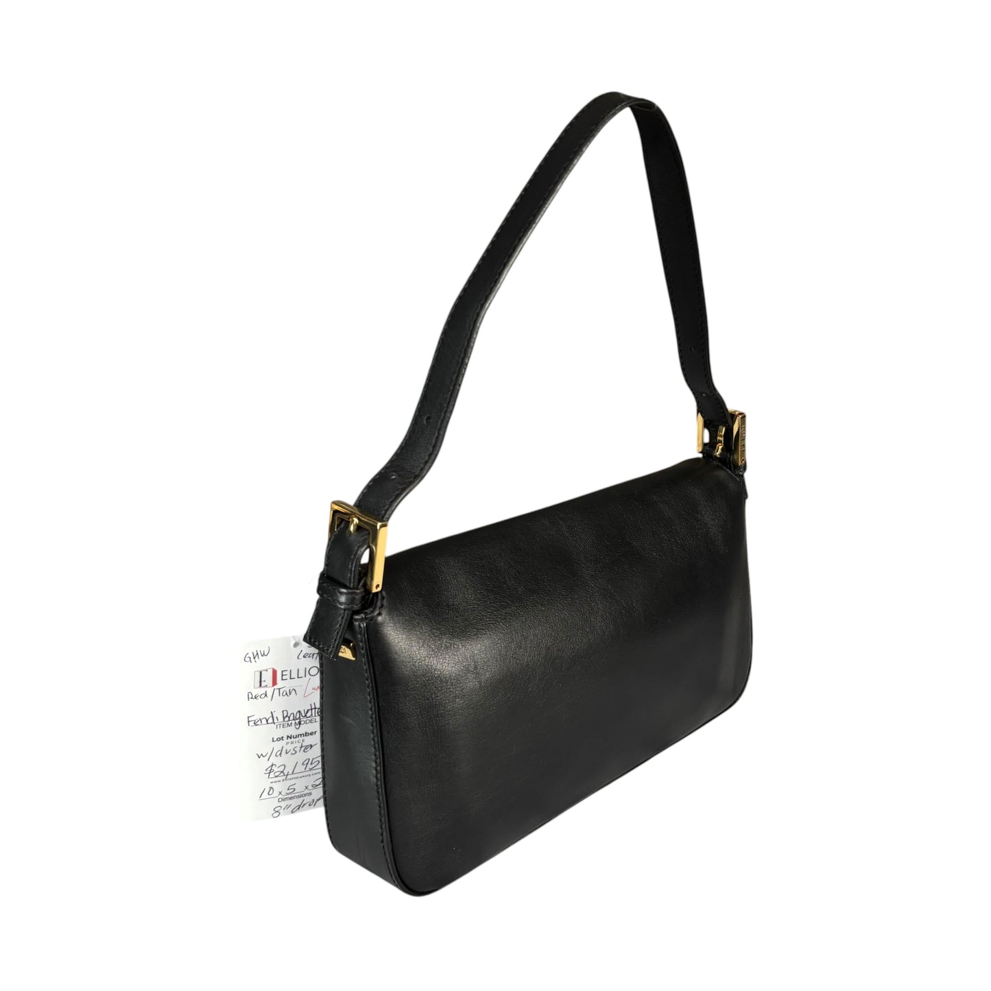 Fendi Baguette Re-Issue Black Leather GHW Red/ Tan Shoulder Purse