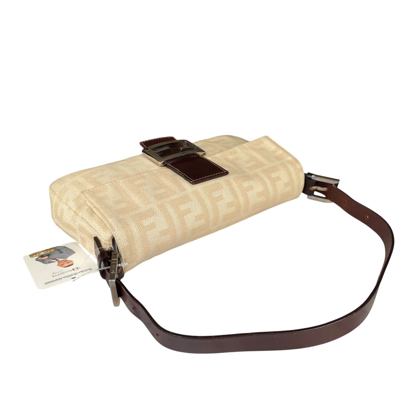 Fendi Baguette Y2K Zucca Monogram Cream Brown Fabric Leather Shoulder Purse