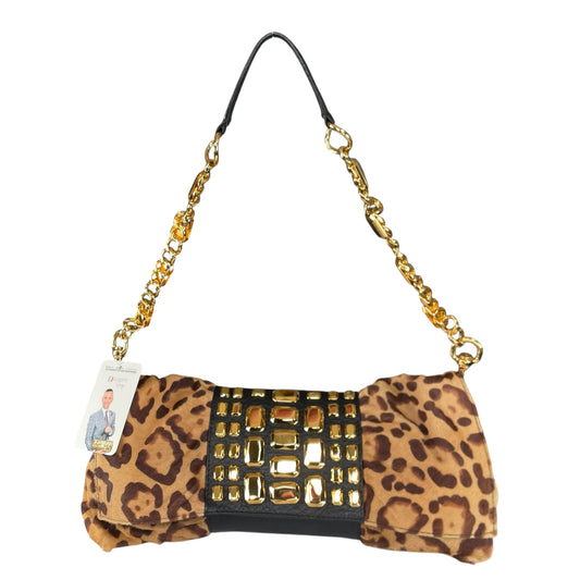 Valentino Leopard Pony Hair Studded GHW East-West Chain Shoulder Bag / Clutch