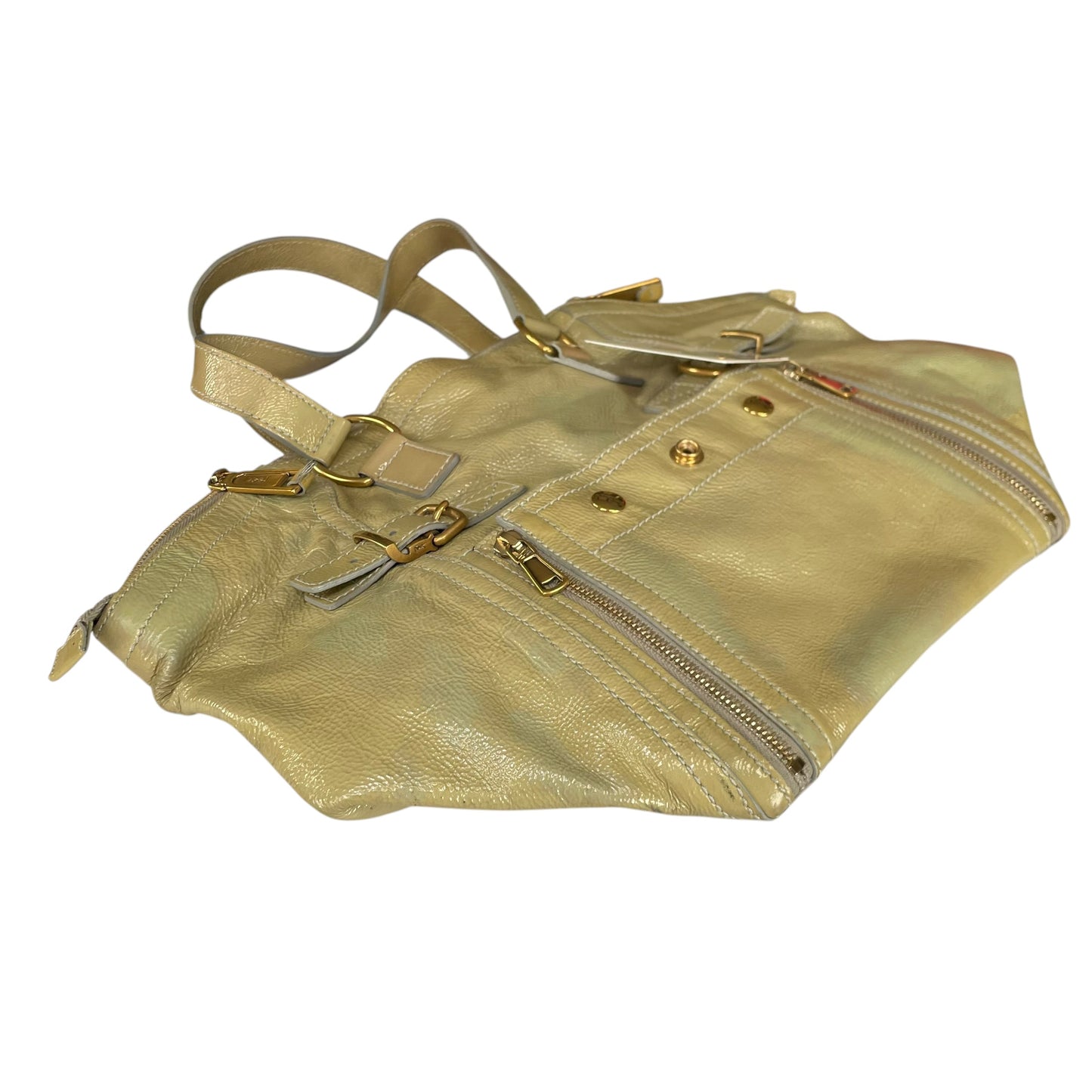 YSL Cassandra Green Patent Leather GHW Bucket Flat Downtown Tote