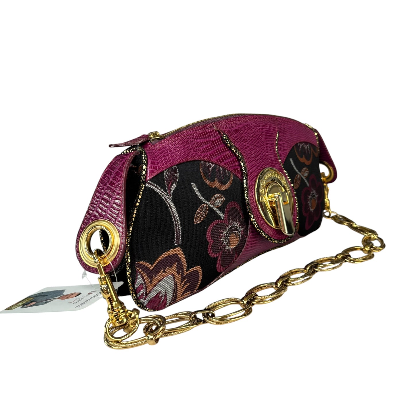 D & G Dolce & Gabbana Y2K Purple Floral Shoulder Chain Purse