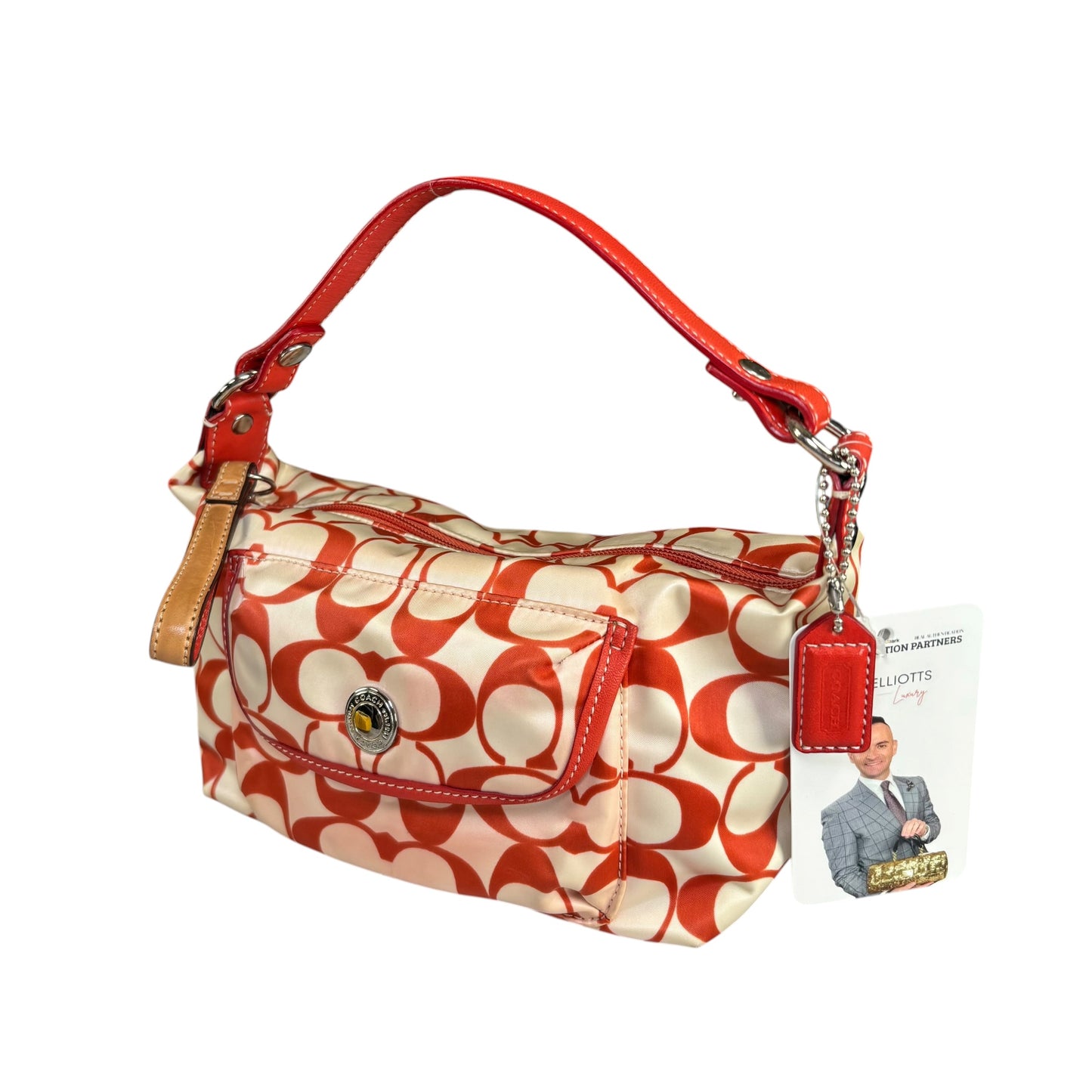 Coach Mini Hampton Red Nylon Cosmetic Make-Up Shoulder Purse