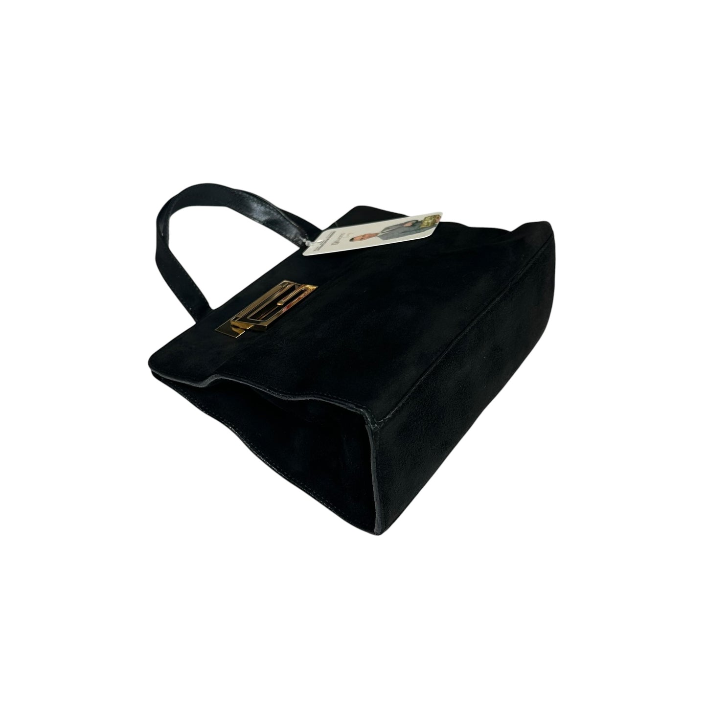 Gucci G Black Suede. Leather GHW Mini Tilt-Lock Top Purse