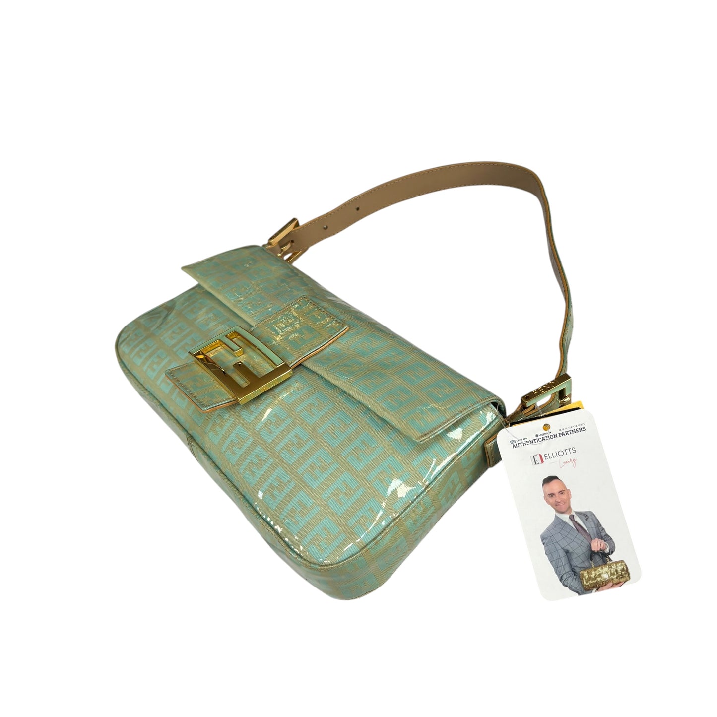 Fendi Y2K Baguette Classic Mint Green Zucchino Coated Canvas Purse