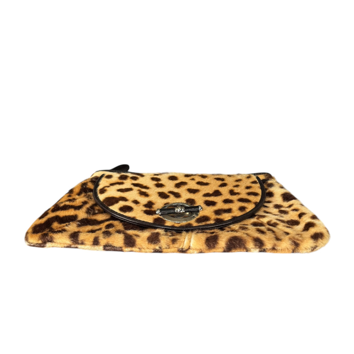 Christian Dior Harako Y2K Pony Hair Zippy Clutch – Leopard Print / Brown Leather