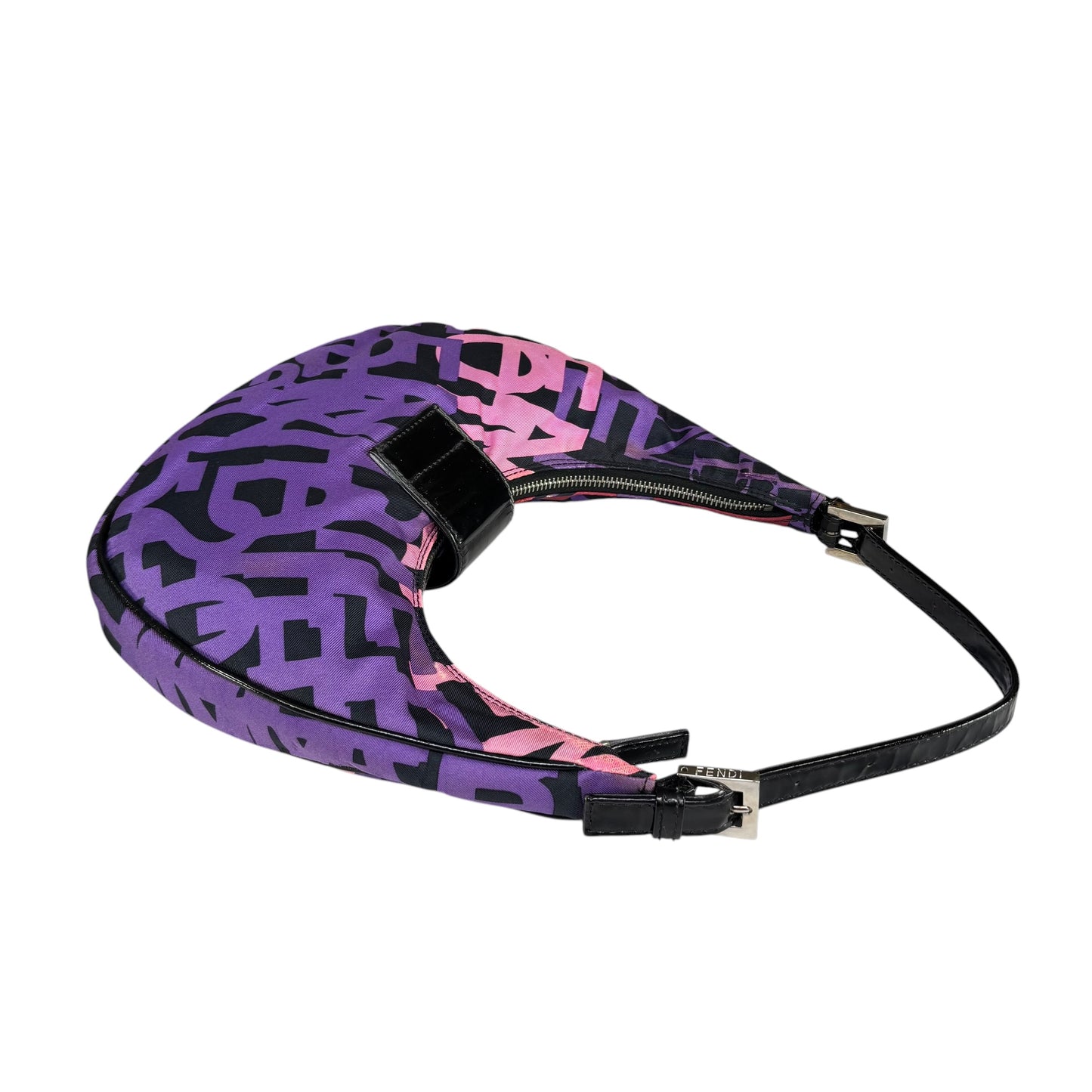 Fendi Y2K Baguette Crescent Graffiti Purple Pink Canvas Patent Leather Purse