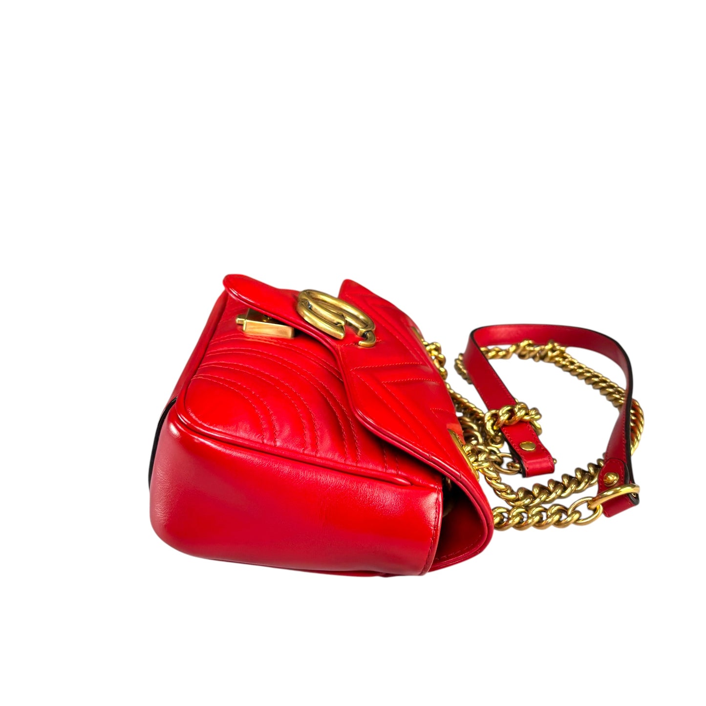 Gucci GG Marmont Red Leather Quilted Crossbody Shoulder Purse