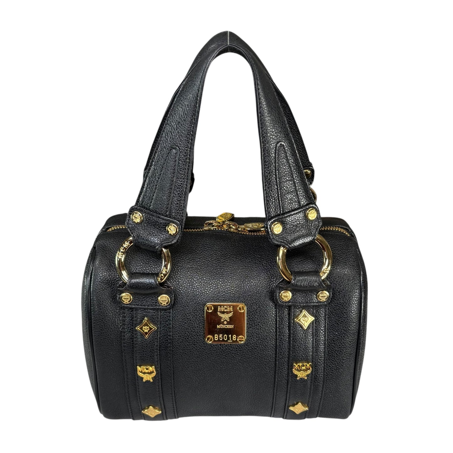 MCM Viestos GHW Black Mini Boston Studded Zip Purse 9”