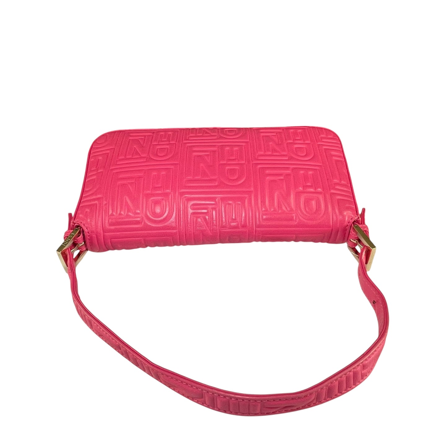 Fendi Baguette Re-Issue Embossed GHW Fusia Pink Leather Shoulder Purse