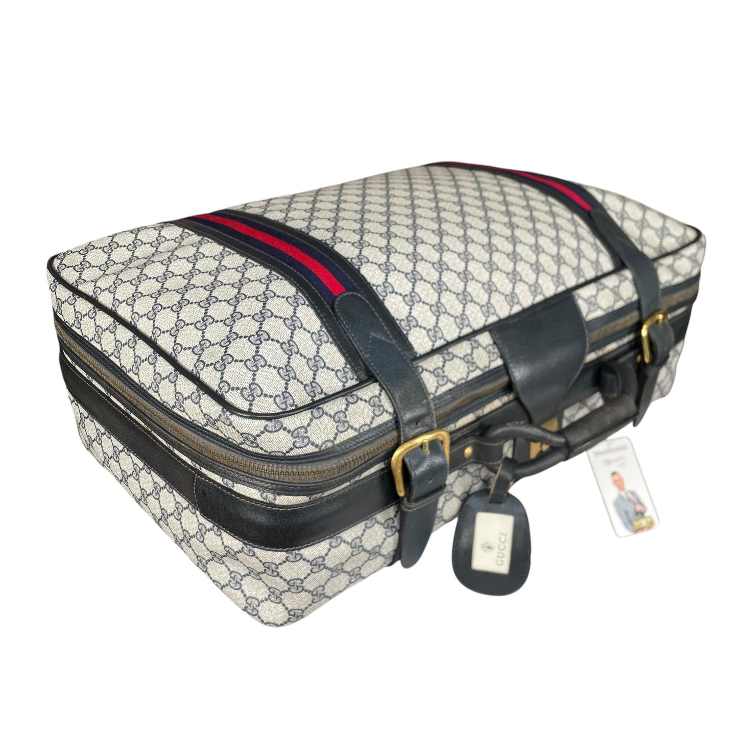Gucci GG Supreme Navy Canvas Leather Medium Luggage Travel Case