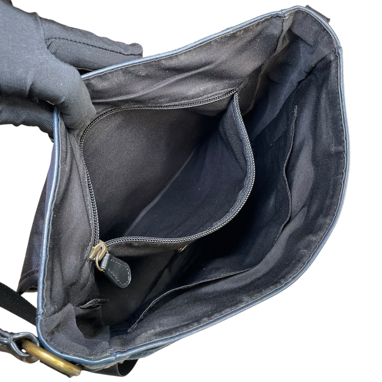 Coach Heritage Map Bombe Leather Messenger Bag Navy Black Crossbody Work Bag