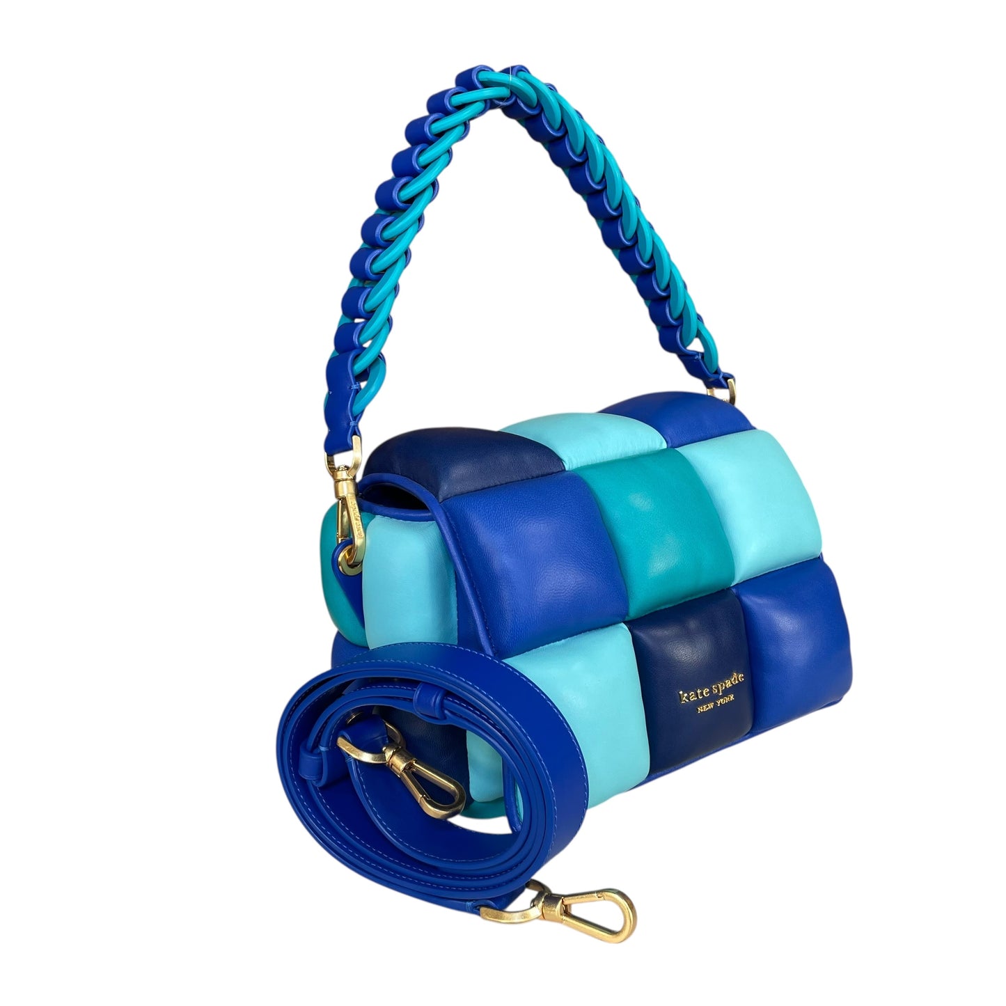 Kate Spade Boxxy 3D Puffer Leather Bag Blue Multi Color 2-Way Purse