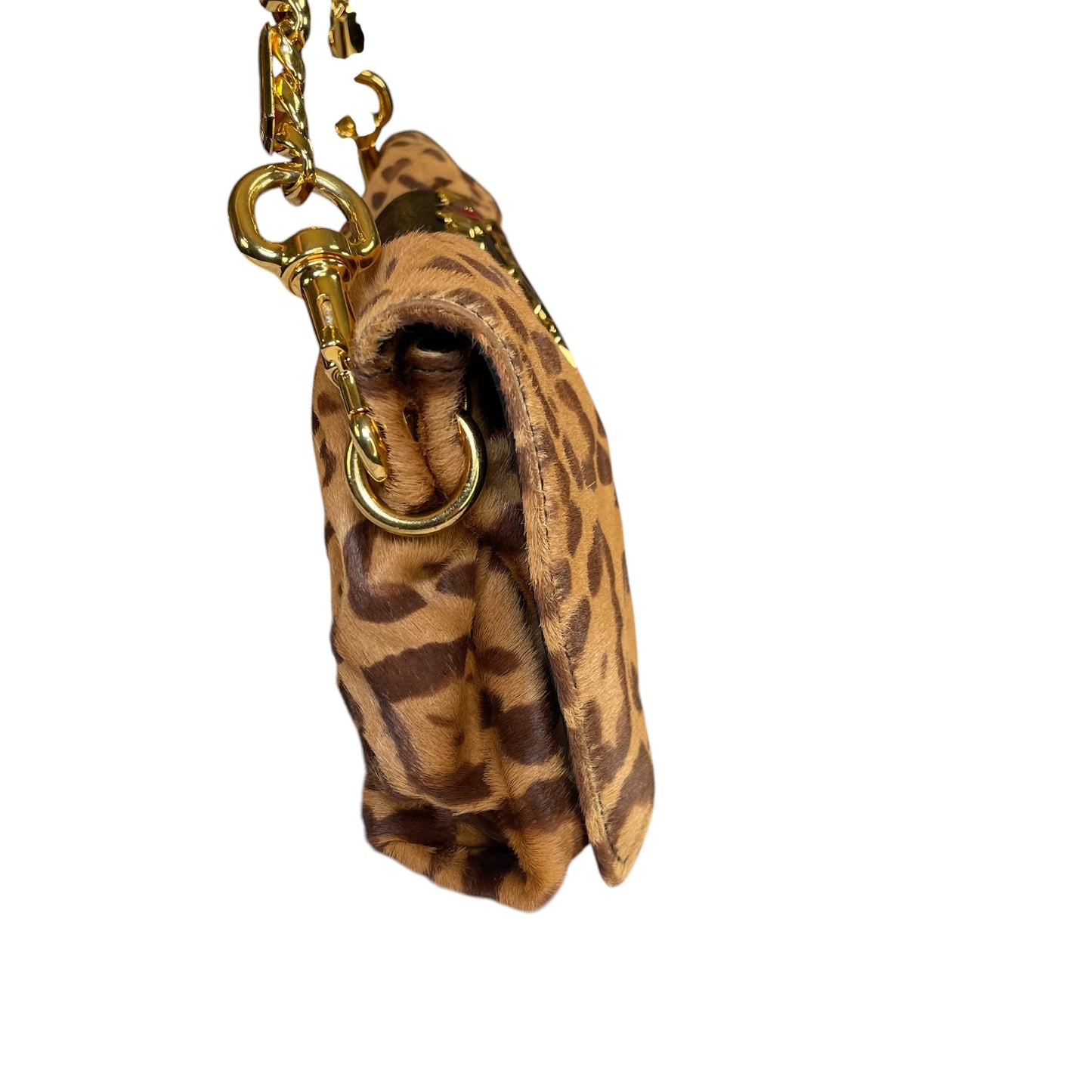 Valentino Leopard Pony Hair Studded GHW East-West Chain Shoulder Bag / Clutch