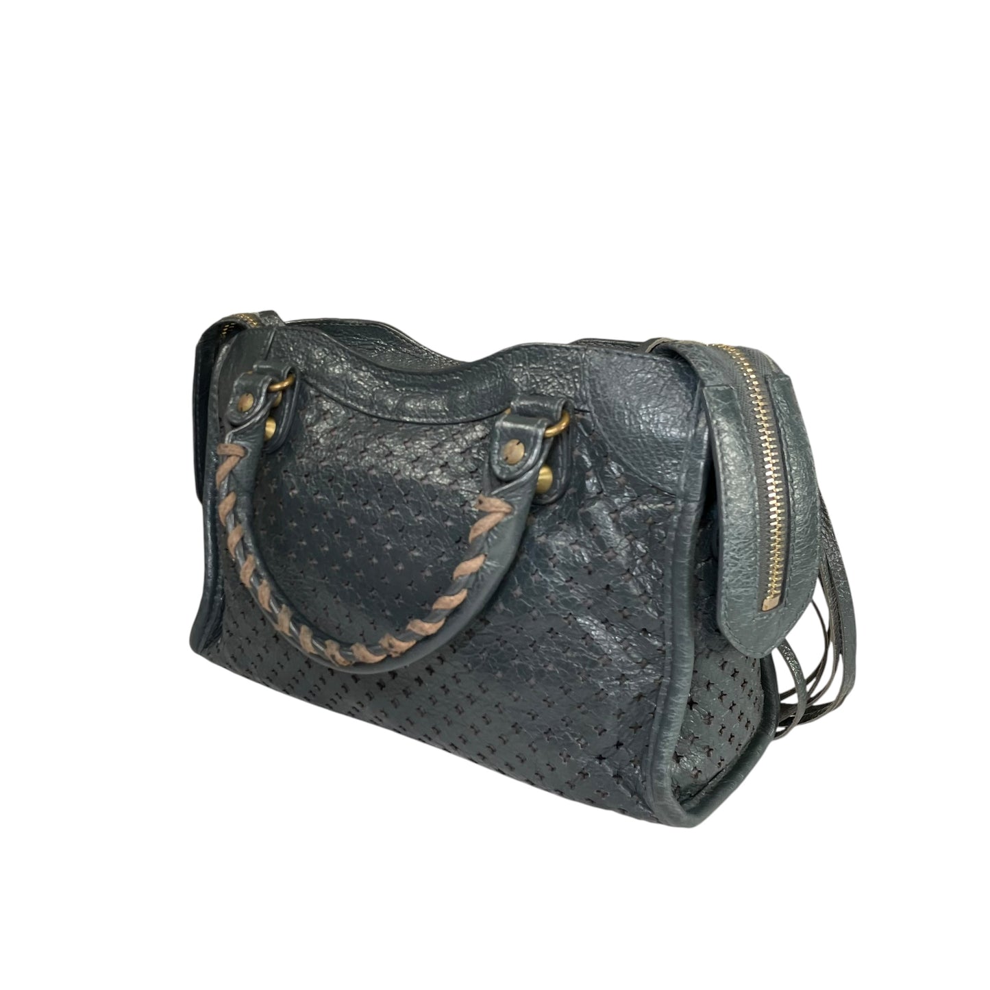 Balenciaga Motorcross Mini City Leather Perforated Anthracite Grey Bag