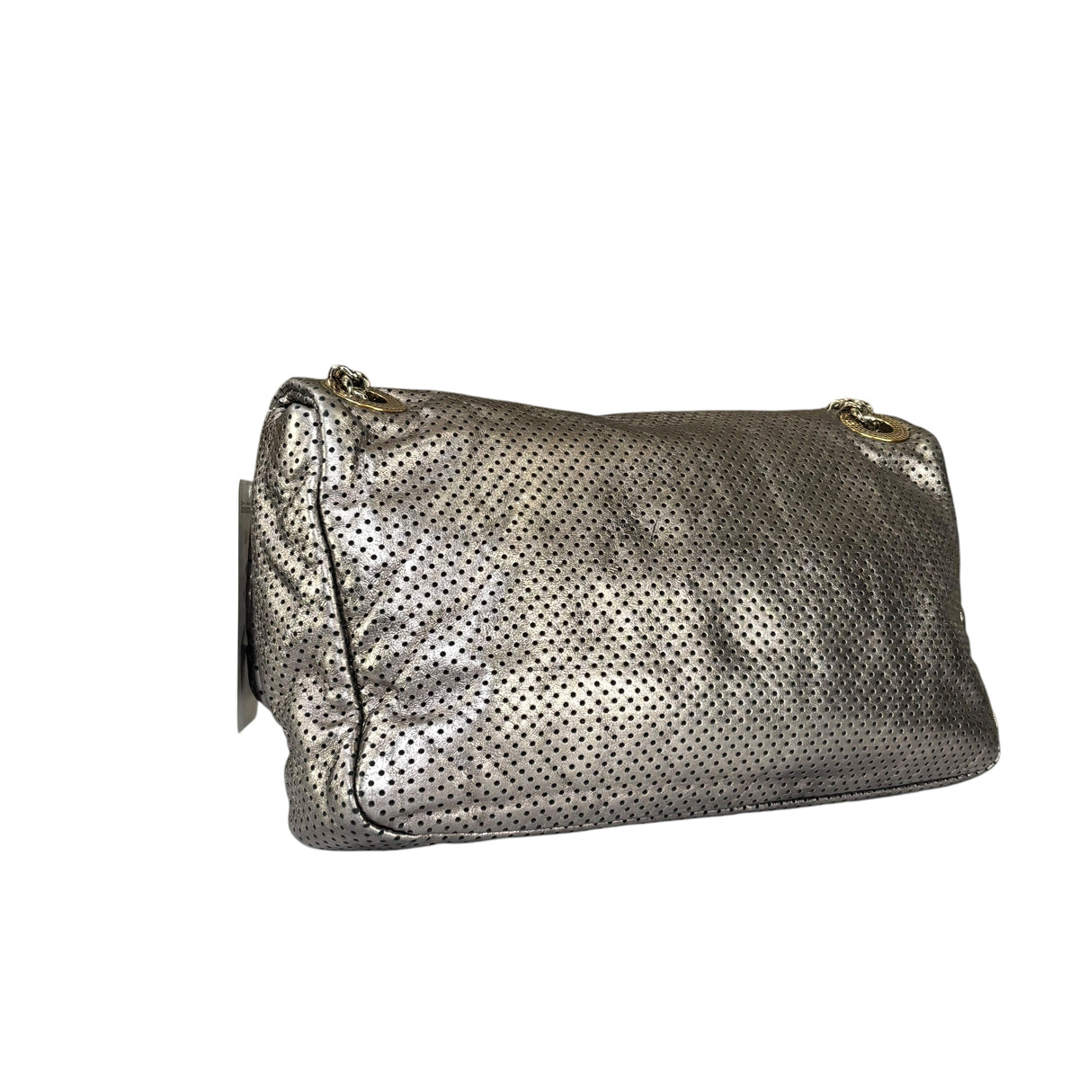 Chanel 2.55 Drill Flap Pewter Metallic Lambskin Leather GHW Med Shoulder Purse