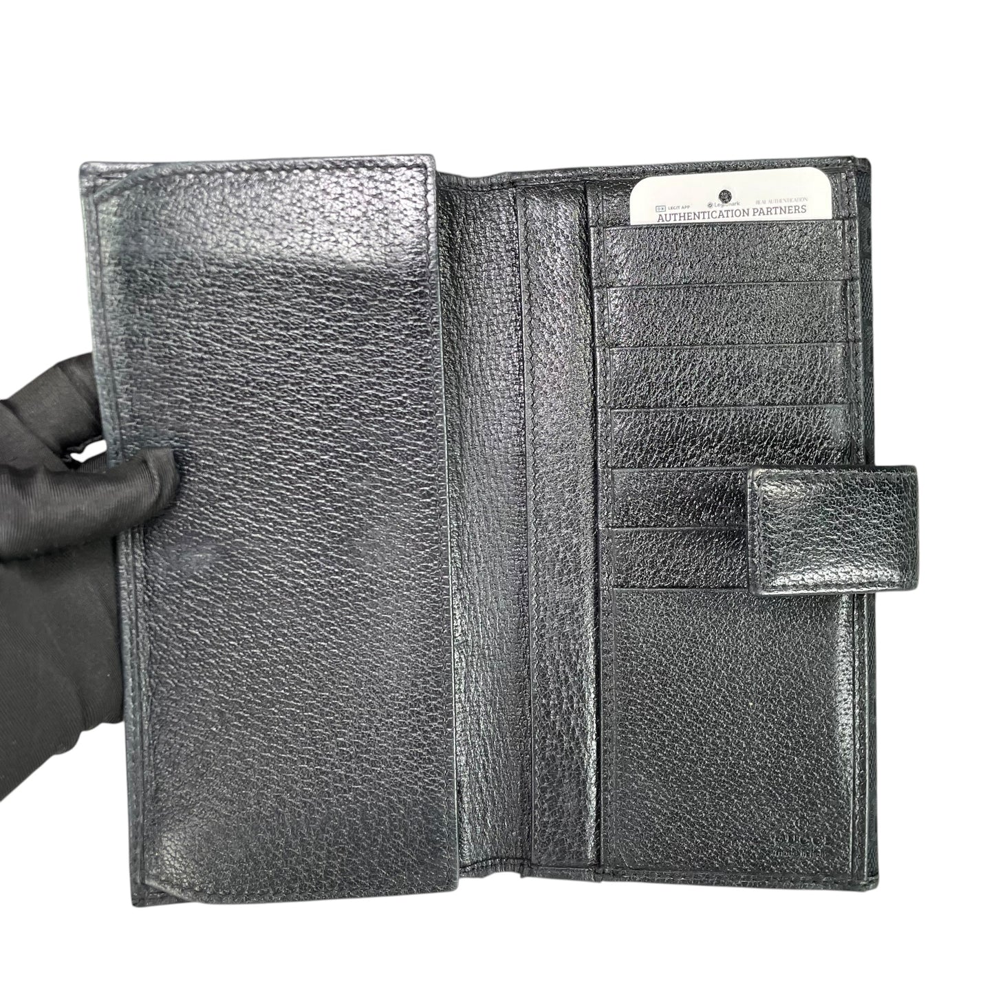 Gucci Princy GG Canvas Long Wallet Black Web Bow Clutch Vintage Checkbook