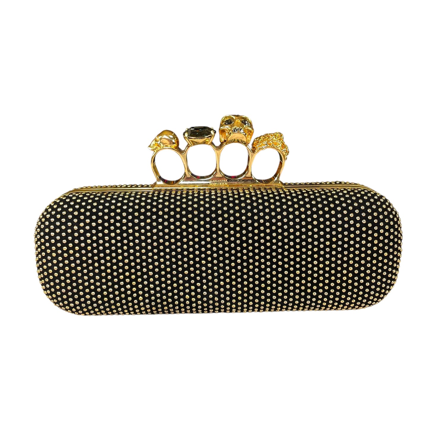 Alexander McQueen Crystal Studded Knuckle Clutch Skull Ring Blue Stone Bag