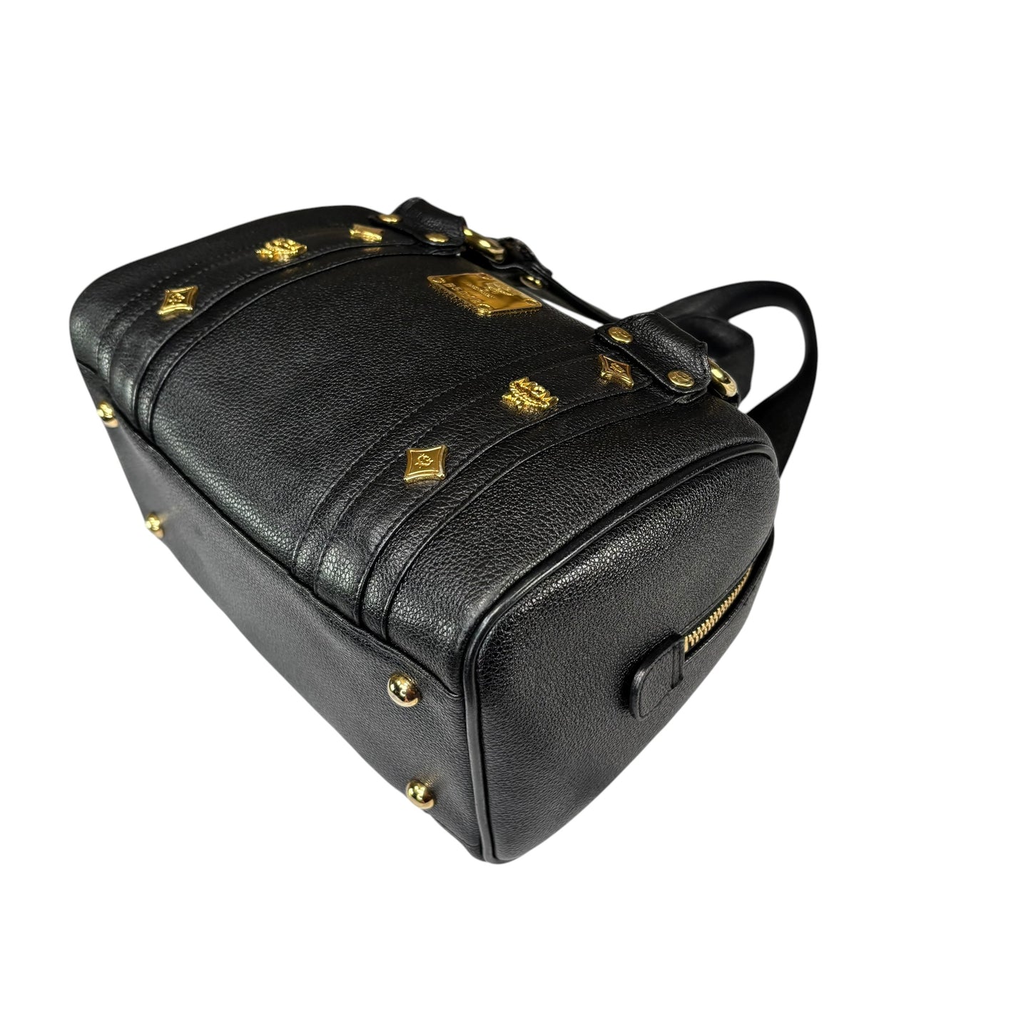 MCM Viestos GHW Black Mini Boston Studded Zip Purse 9”