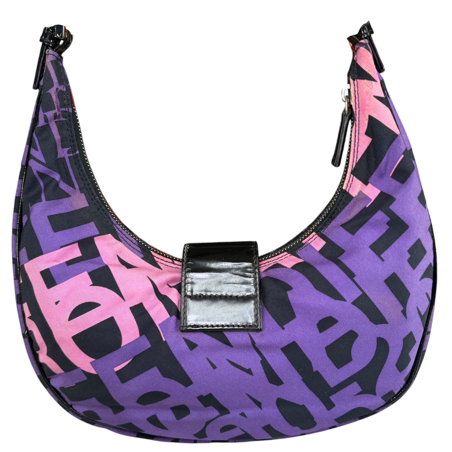Fendi Y2K Baguette Crescent Graffiti Purple Pink Canvas Patent Leather Purse