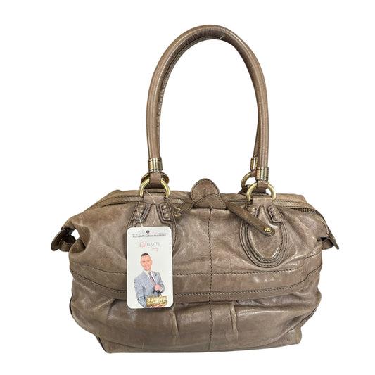 TOD’s Taupe Soft Calfskin Leather Satchel D-Bag Style Double Handle Bauletto