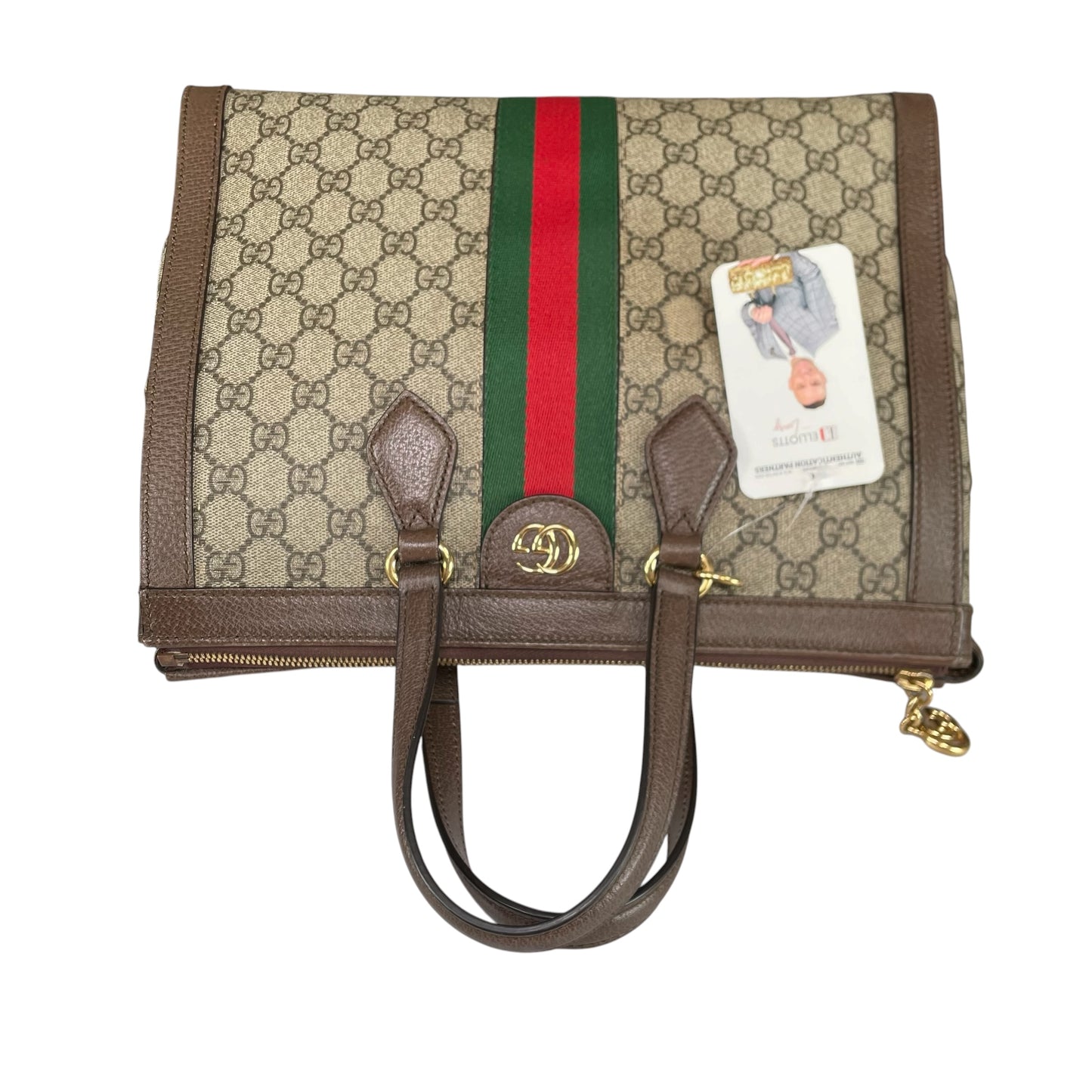 Gucci GG Ophidia GHW Leather Supreme Brown Canvas Crossbody Medium 2-Way Tote