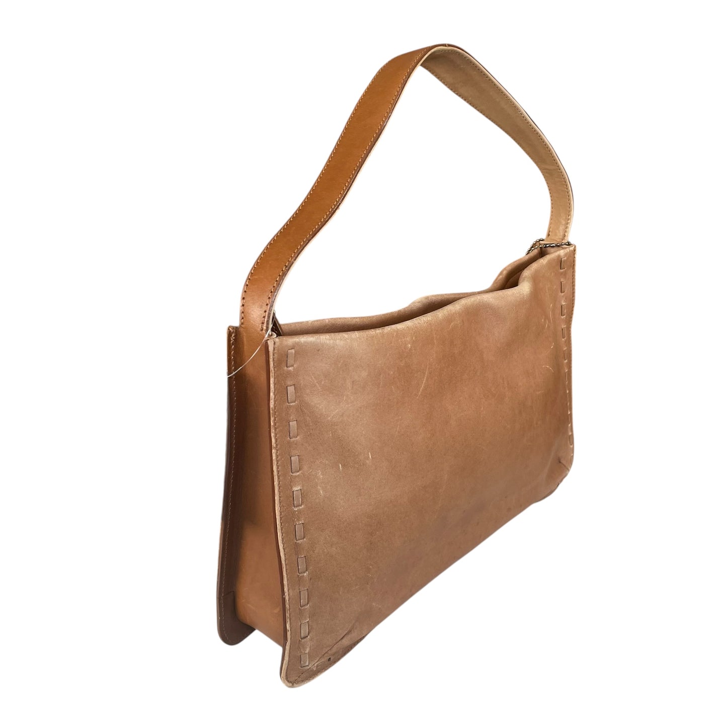 Coach Whitney Brown Distressed Leather 9467 Zip Stitch Trim Y2K Shoulder Bag