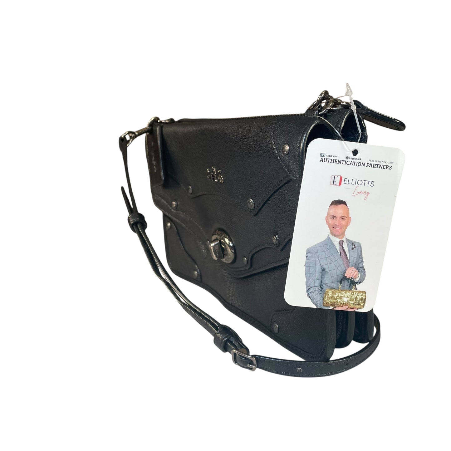 Coach Rhyder Black Leather Rugged Gunmetal HW Small Messenger Clutch Crossbody