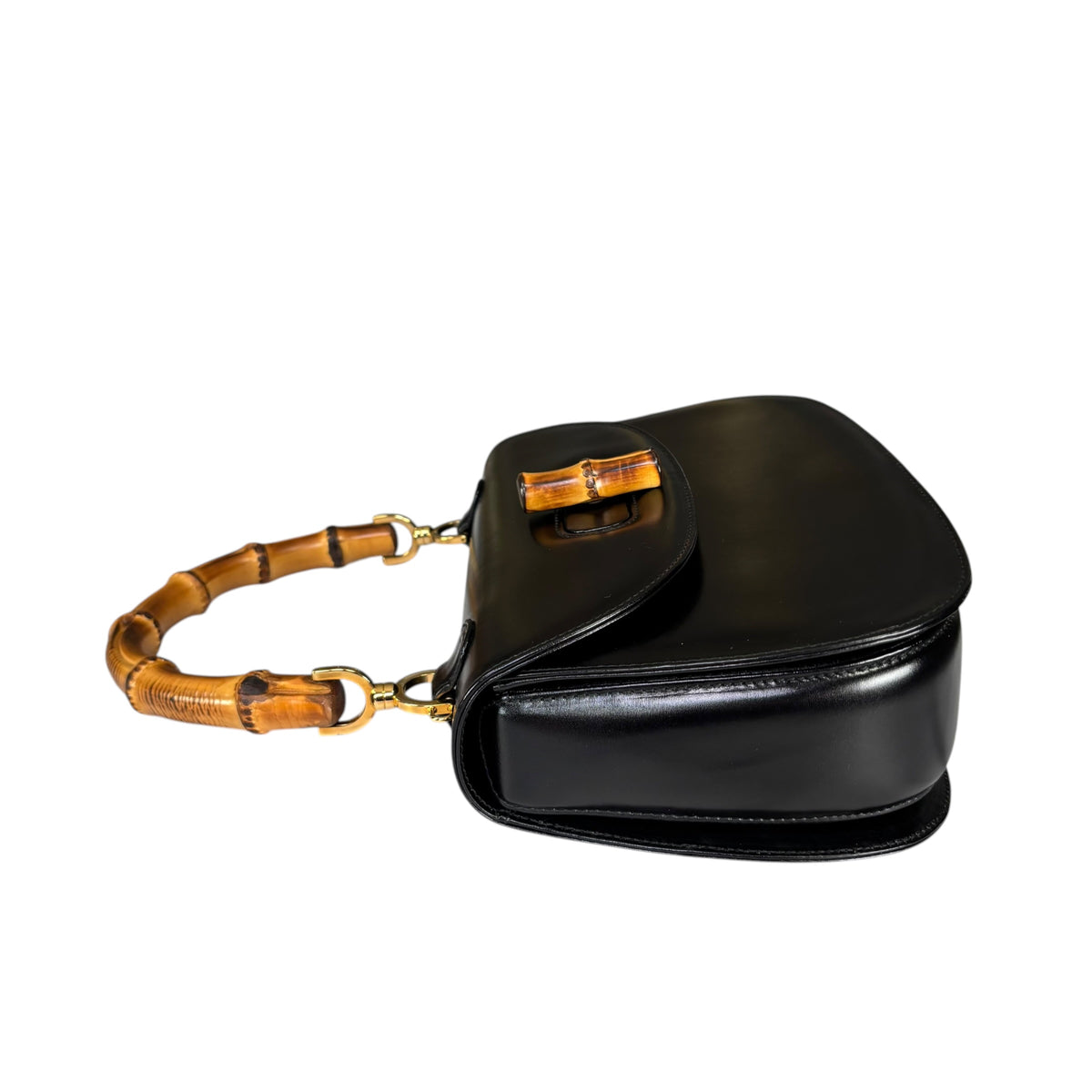 Gucci 1947 Bamboo Black Box Leather Turn-Lock Purse