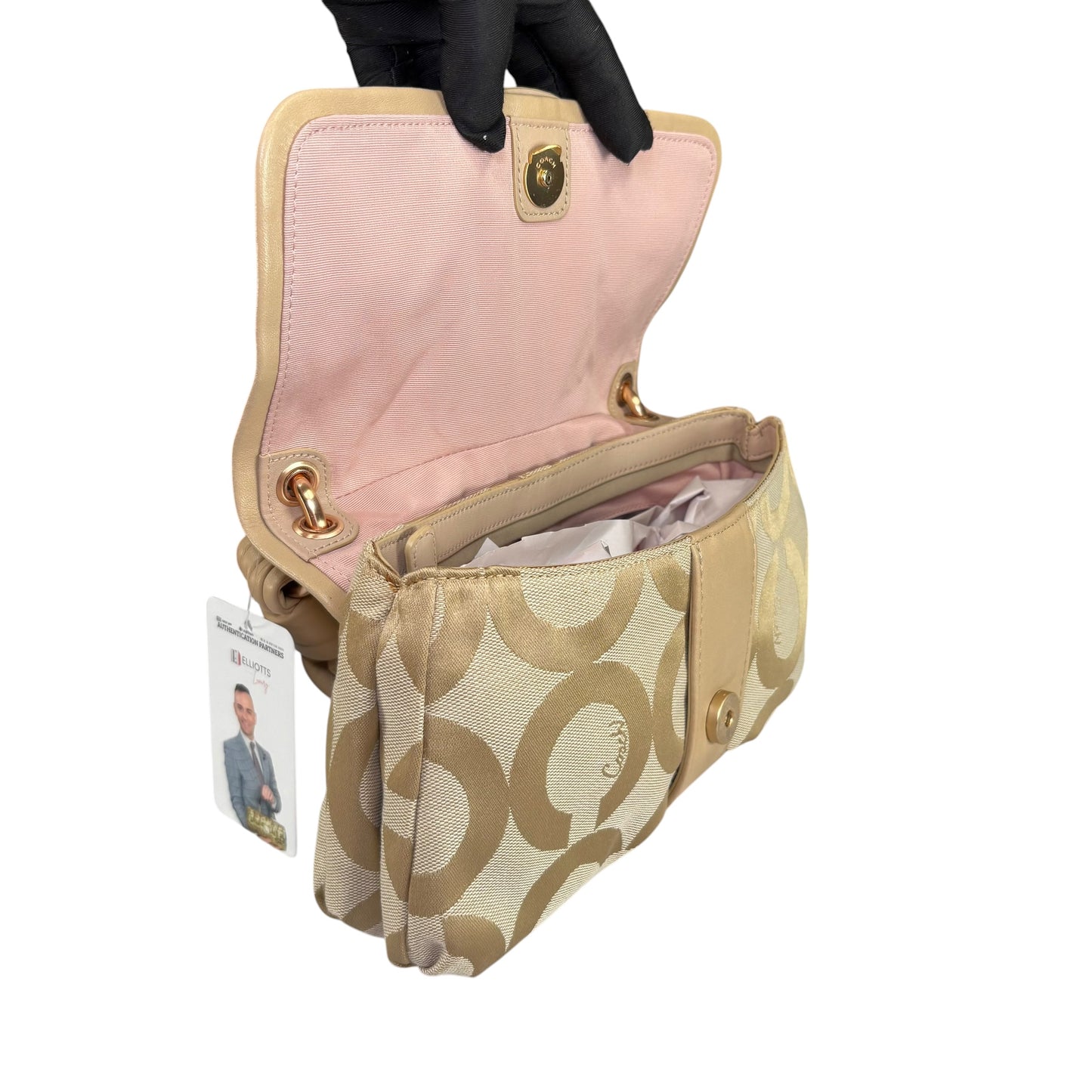 Coach Y2K Parker Beige Turn-Lock Snap Canvas Leather Shoulder Purse
