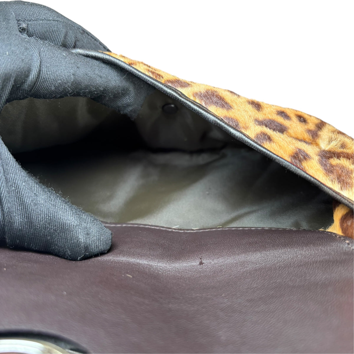 Christian Dior Harako Y2K Pony Hair Zippy Clutch – Leopard Print / Brown Leather
