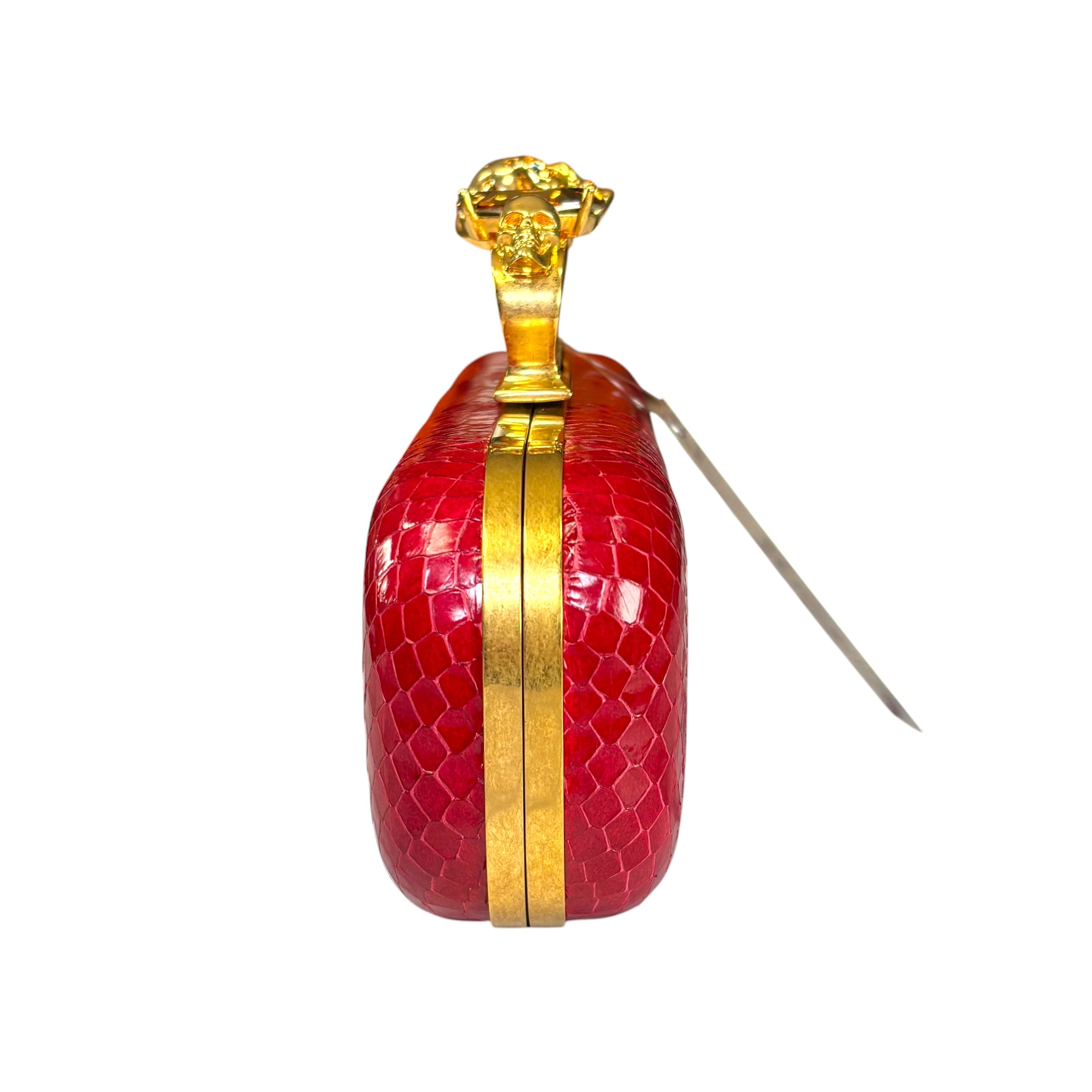 Alexander McQueen Ruby Red Embossed Leather Knuckle Clutch – Gold
