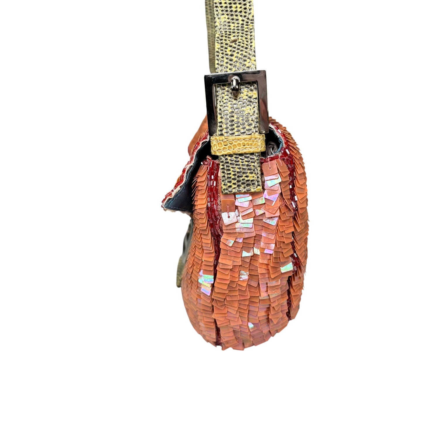 Fendi Y2K Baguette Coral Sequin Shoulder Purse