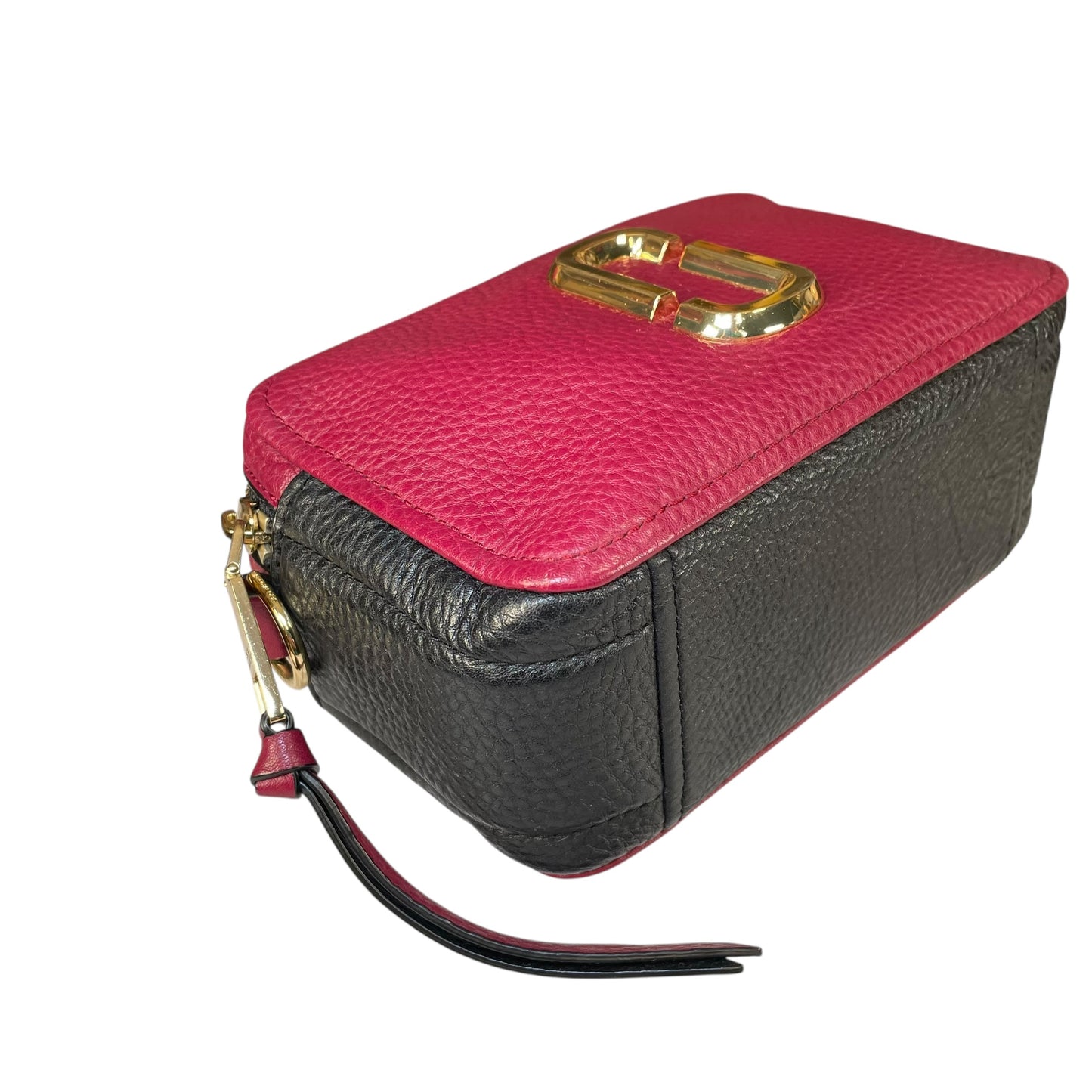 Marc Jacobs Soft Snapshot 21 Burgundy Black Leather Crossbody Gold HW Strap