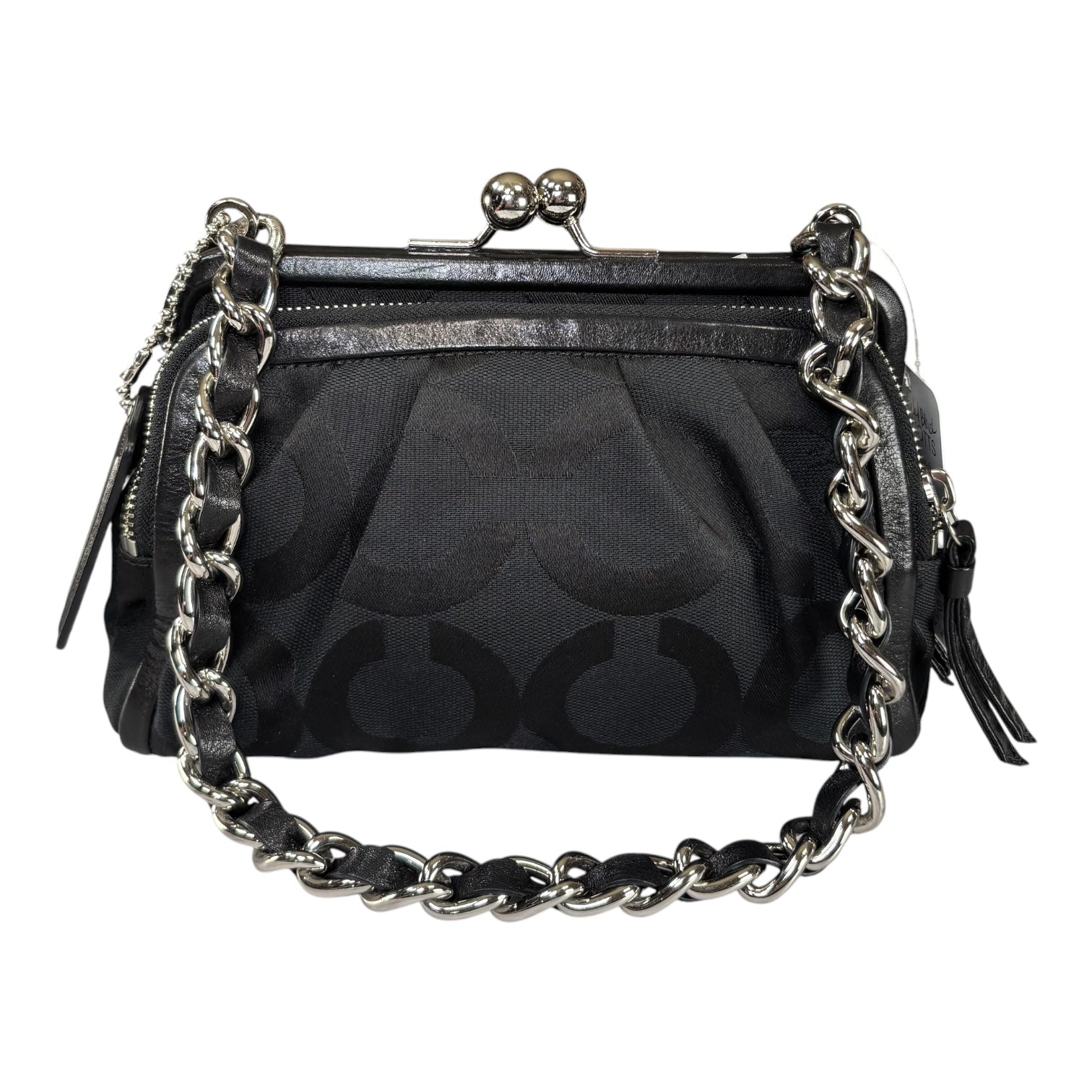 Coach Y2K Opti C Canvas Leather Kiss-Lock Black SHW Chain Shoulder