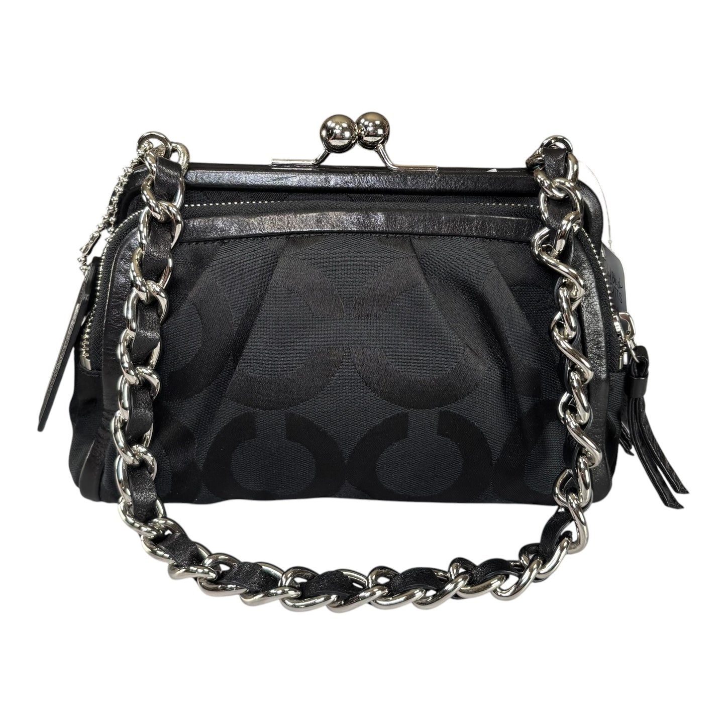 Coach Y2K Opti C Canvas Leather Kiss-Lock Black SHW Chain Shoulder Purse (Copy)
