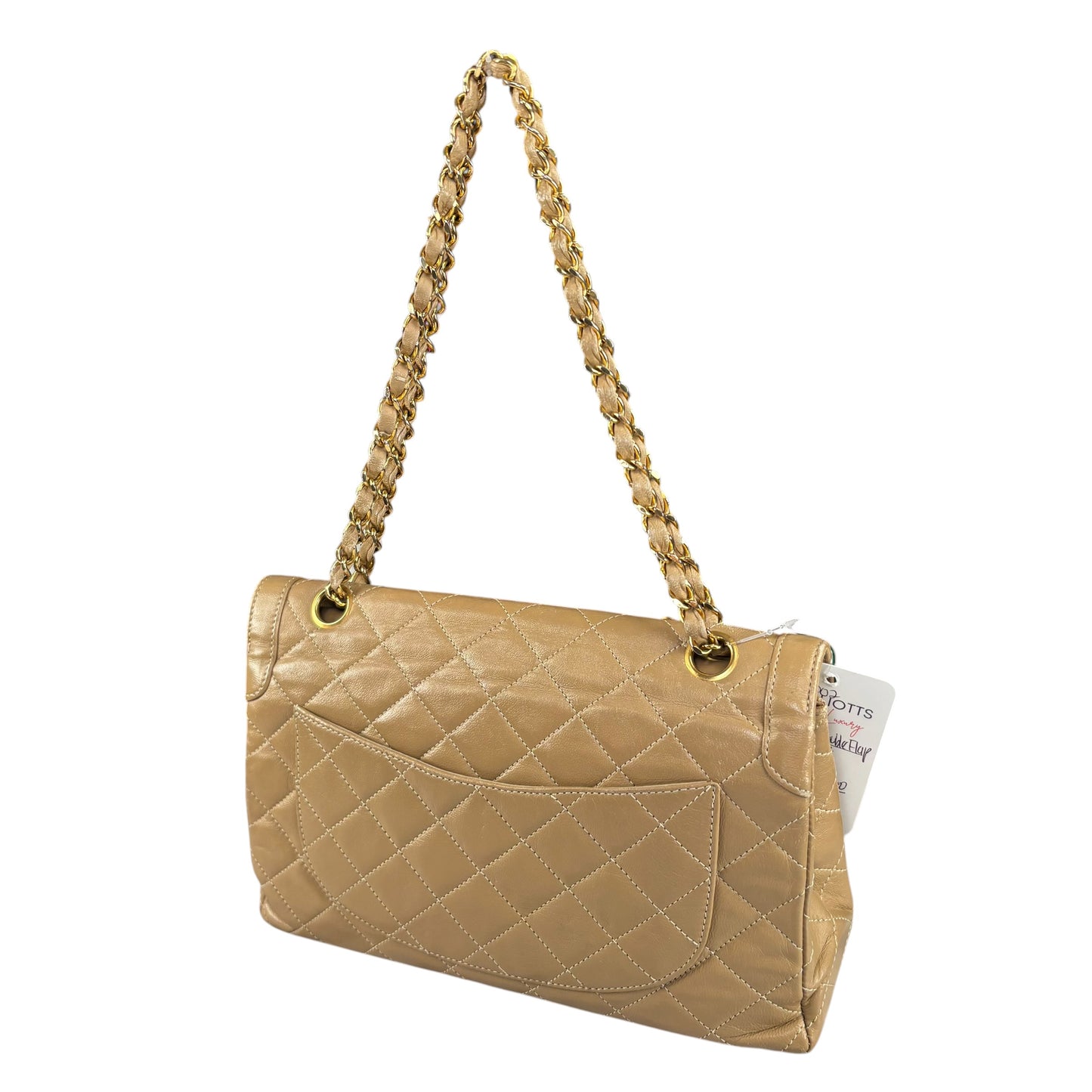 Chanel Paris Limited Beige Double Flap Quilted Lambskin Shoulder Purse